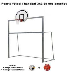 Anastasia & P-Sport Poarta fotbal handbal cu panou baschet TEGO 120x70 inel si plasa + minge fotbal si baschet Molten CADOU (FL5-1)
