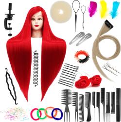  Enzo Ilsa edzőfej Red 90 cm, szintetikus haj + nyél, fodrász fésülködő fej, gyakorlófej