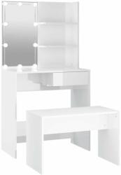 vidaXL Magasfényű fehér szerelt fa fésülködőasztal-szett led-ekkel (3114111) - pepita