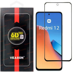 Xiaomi Redmi 12 4G / 5G / Redmi 13 4G / 5G / Poco M6 4G üvegfólia, tempered glass, előlapi, edzett, hajlított, fekete kerettel, Veason 6D Pro
