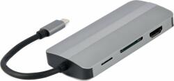 Gembird Adaptor / Replicator Gembird USB-C 8in1, HDMI, USB-C, PD, VGA, USB 3.1, 2.0, audio, cititor de carduri (A-CM-COMBO8-02)