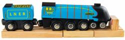 Bigjigs Toys Replica din lemn a locomotivei Mallard + 3 șine (DDBJT440) Trenulet