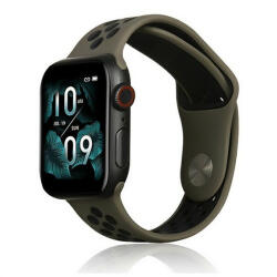 Apple Watch 1-6, SE, SE (2022) (42 / 44 mm) / Watch 7-9 (45 mm) / Watch Ultra (49 mm), szilikon pótszíj, állítható, lyukacsos, barna/fekete - tok-shop