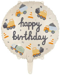 PartyDeco S. r. o Fólia lufi, 18"/45cm, gömb alakú, Munkagépes, Happy Birthday