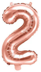 Partydeco Számos lufi 14" (35cm) fólia szám, számjegy 2 csak levegővel tölthető, Rosegold (LUFI220054)