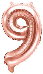 Partydeco Számos lufi 14" (35cm) fólia szám, számjegy 9 levegővel tölthető, rosegold (LUFI174252)