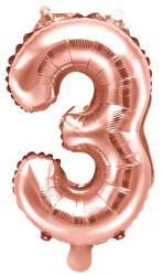 Partydeco Számos lufi 14" (35cm) fólia szám, számjegy 3 csak levegővel tölthető, Rosegold (LUFI718913)
