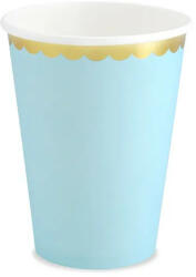 Partydeco Papírpohár 2, 2 dl 6db Világoskék, Arany szegéllyel (LUFI457815)