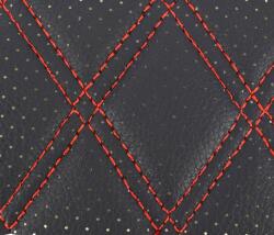 ART Material imitatie piele tapiterie romb cu gaurele negru cusatura rosie Cod: Y02NR (070621-41)