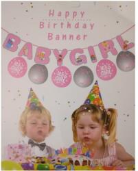 Banner cu Baloane pentru Fete, Baby Girl, Roz si Alb