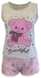 Univers Fashion Pijama dama, Univers Fashion, maiou gri cu imprimeu ursulet, pantaloni scurti roz cu imprimeu stele, XL