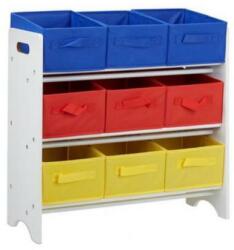 Caerus Capital Raft depozitare pentru camera copilului, 3 rafturi, Alb, cutii depozitare in trei culori incluse ( rosu, galben, albastru), H 62 cm