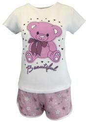 Univers Fashion Pijama dama, Univers Fashion, bluza alba cu imprimeu ursulet, pantaloni scurti roz cu imprimeu stele, XL