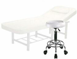 Nbw Set salon - Scaun hidraulic, Taburet rotativ, Alb + Masa cosmetica, Pat masaj profesional, 186x70x65cm, Piele Ecologica, Alb