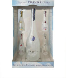 PRAVDA Gift Set vodka 0, 7l+4x0, 05l Citron, Coconut, Orange, Raspberry DD