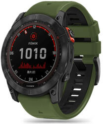 Garmin Fenix 3 / 3 HR / 5X / 5X Plus / 6X / 6X Pro / 7X, szilikon pótszíj, állítható, kétszínű, TP IconBand Pro, sötétzöld/fekete