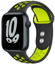 Apple Watch 1-6, SE, SE (2022) (42 / 44 mm) / Watch 7-9 (45 mm) / Watch Ultra (49 mm), szilikon pótszíj, állítható, lyukacsos, TP SoftBand, fekete/zöld
