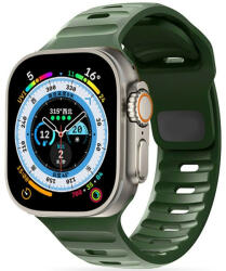 Apple Watch 4-6, SE, SE (2022) (42 / 44 mm) / Watch 7-9 (45 mm) / Watch 10 (46 mm) / Watch Ultra 1-2 (49 mm), szilikon pótszíj, állítható, TP IconBand Line, sötétzöld