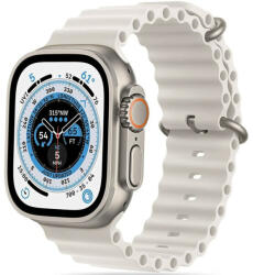 Apple Watch 4-6, SE, SE (2022) (38 / 40 mm) / Watch 7-9 (41 mm), szilikon pótszíj, állítható, hullámos kialakítás, TP IconBand Pro, bézs - tok-shop