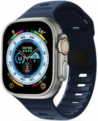 Apple Watch 4-6, SE, SE (2022) (42 / 44 mm) / Watch 7-9 (45 mm) / Watch 10 (46 mm) / Watch Ultra 1-2 (49 mm), szilikon pótszíj, állítható, TP IconBand Line, sötétkék