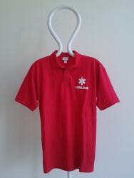  Piros, galléros, piqué, pamut mentős póló, felirattal L