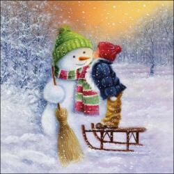 Ambiente Hóemberes karácsonyi szalvéta - Child kissing snowman (VR-33317975)