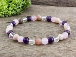 R. M. ékszer Ametiszt rózsakvarc holdkő és hegyikristály ásvány karkötő (8108-RM-18)