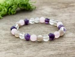 R. M. ékszer Ametiszt rózsakvarc hegyikristály és holdkő ásvány karkötő (5168-RM-15)