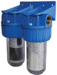 TITAN Filtre de apa TITAN 2 x 7, cu 3 4, in linie pentru filtrare mecanica cu 2 cartuse filtrante - nylon + carbune activ