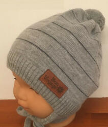  Minimanó téli kötött sapka pamuttal bélelve (46-48) szürke csíkos