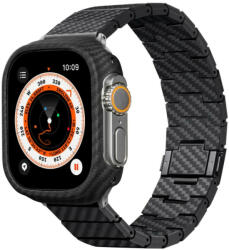 PITAKA Apple Watch 1-6, SE (42 / 44 mm) / Watch 7-8 (45 mm) / Watch Ultra (49 mm), Fém pótszíj, mágneses zár, karbon minta, Pitaka Carbon Fiber Watch Band Modern, fekete