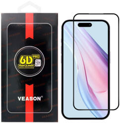 Apple 15 Plus üvegfólia, tempered glass, előlapi, edzett, hajlított, fekete kerettel, Veason 6D Pro