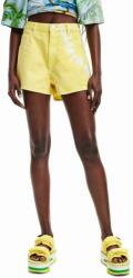 Desigual farmer rövidnadrág női, sárga, nyomott mintás, magas derekú - sárga 38
