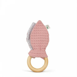 GRUNSPECHT Jucarie cu inel de prindere din lemn si urechi din material textil, roz, Gruenspecht 571-V2