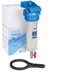 Aquafilter Set carcasa transparenta cu filet din alama de 1/2", robinet de purjare, suport, cheie, standard 10 (FHPR12-3V_R) Filtru de apa bucatarie si accesorii