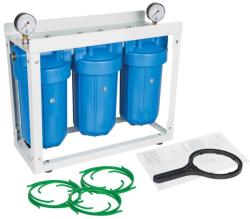Aquafilter Set 3 carcase BIG BLUE 10″, cadru metalic, manometre si cheie (HHBB10B)
