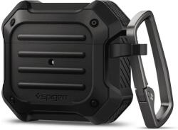 Spigen Bluetooth fülhallgató töltőtok tartó, szilikon, vezeték nélküli töltés támogatás, karabiner, Apple AirPods 3 kompatibilis, Tough Armor, fekete (110295)