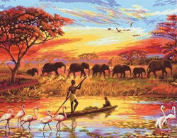 Figured Art Set pictura pe numere, cu sasiu, Apus cu elefanti, 40x50 cm (PN374-Y) Carte de colorat