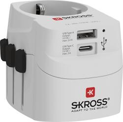 SKROSS PRO Light világutazó hálózati csatl. átalakító , földelt, és USB töltő 1A USB és 1C USB bemenettel (1.302462)