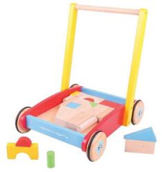 Bigjigs Toys Bigjigs Baby Blocuri de lemn într-un cărucior (DDBB103)