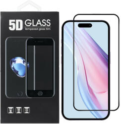 Apple 15 Pro üvegfólia, tempered glass, előlapi, 5D, edzett, hajlított, fekete kerettel