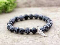 R. M. ékszer Hópehely-obszidián ásvány karkötő angyalszárnnyal (4202-RM-21)