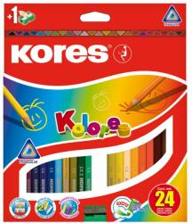Kores Creioane Colorate 24 Culori + Ascutitoare Triunghiulare Kores