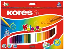 Kores Creioane Colorate 36 Culori + Ascutitoare Triunghiulare Kores