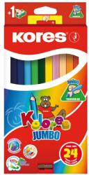 Kores Creioane Colorate 24 Culori + Ascutit. Triunghiulare Jumbo Kores