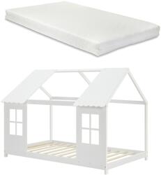 [en. casa] Gyerekágy Tostedt 90 x 200 cm fenyő fehér félig nyitott házikó gyerekágy matraccal (84324522)