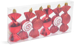 Family Collection Karácsonyfadísz szett - piros cukor - 10 x 3, 6 cm - 6 db / szett (58782C) - tipparuhaz