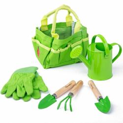 Bigjigs Toys Set de instrumente de grădină Bigjigs Toys în geantă de pânză verde (DDBJ279)