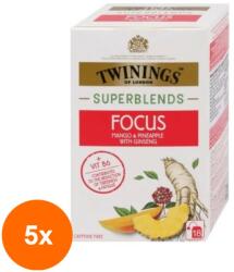 TWININGS Set 5 x Ceai Twinings Superblends Focus, 18 Plicuri x 2 g