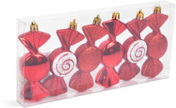 Family Collection Karácsonyfadísz szett - piros cukor - 10 x 3, 6 cm - 6 db / szett Family 58782C (58782C)